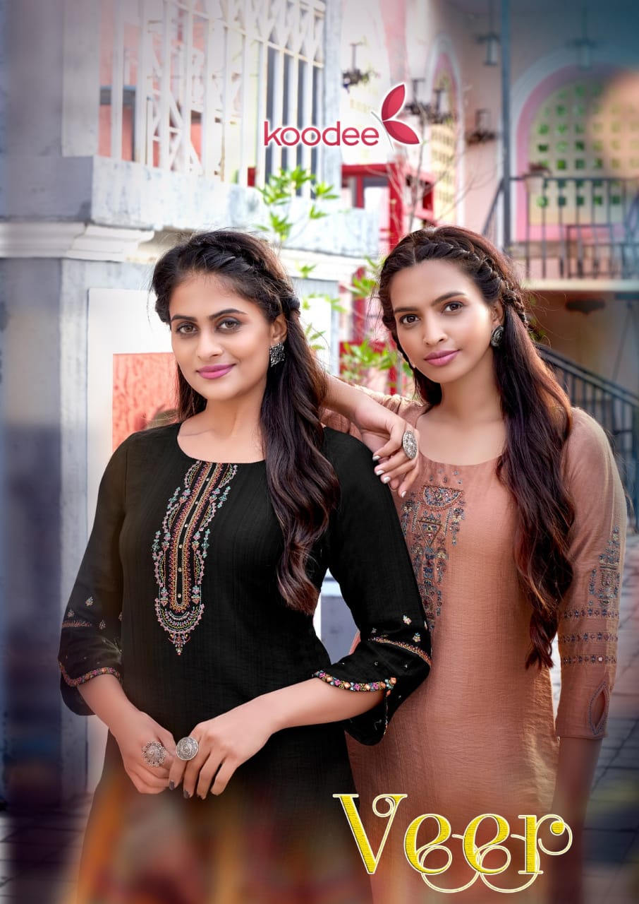 Koodee Veer 1 Fancy Party Wear Viscose Silk Embroidery Kurti Collection